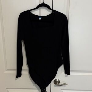 Old Navy Black Ribbed Long-Sleeve Bodysuit with Square Neck